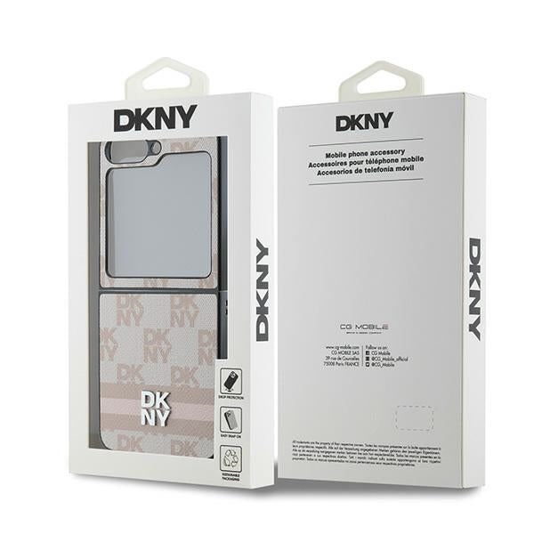 Ovitek za Samsung Galaxy Z Flip7 FE F761 / Z Flip6 F741, DKNY, potiskan vzorec karo črt, roza