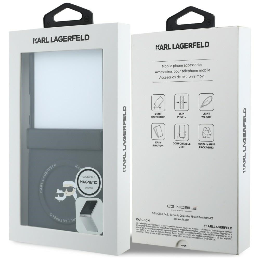 Ovitek za Samsung Galaxy Z Flip8 F776, Karl Lagerfeld, Karl & Choupette glava zatič, črna