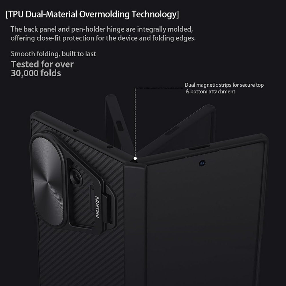 Ovitek za Samsung Galaxy Z Fold7 F966, Nillkin, CamShield Prop z metalnim pokrovom leče, črn