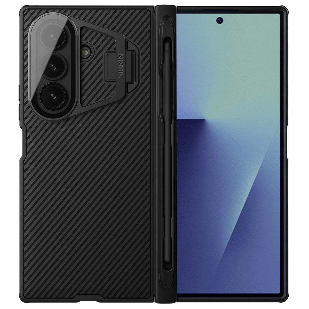 Ovitek za Samsung Galaxy Z Fold7 F966, Nillkin, CamShield Prop s prozornim pokrovom leče in držalom za S-Pen, črn