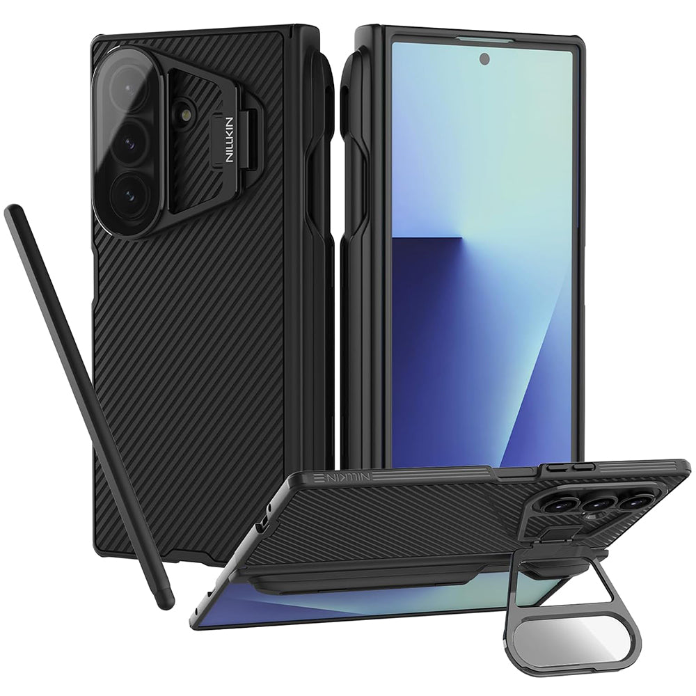 Ovitek za Samsung Galaxy Z Fold7 F966, Nillkin, CamShield Prop s prozornim pokrovom leče in držalom za S-Pen, črn