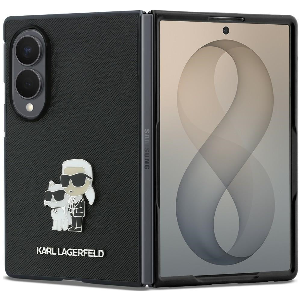 Ovitek za Samsung Galaxy Z Fold8 F971, Karl Lagerfeld, Saffiano Karl & Choupette kovinski zatič, črn
