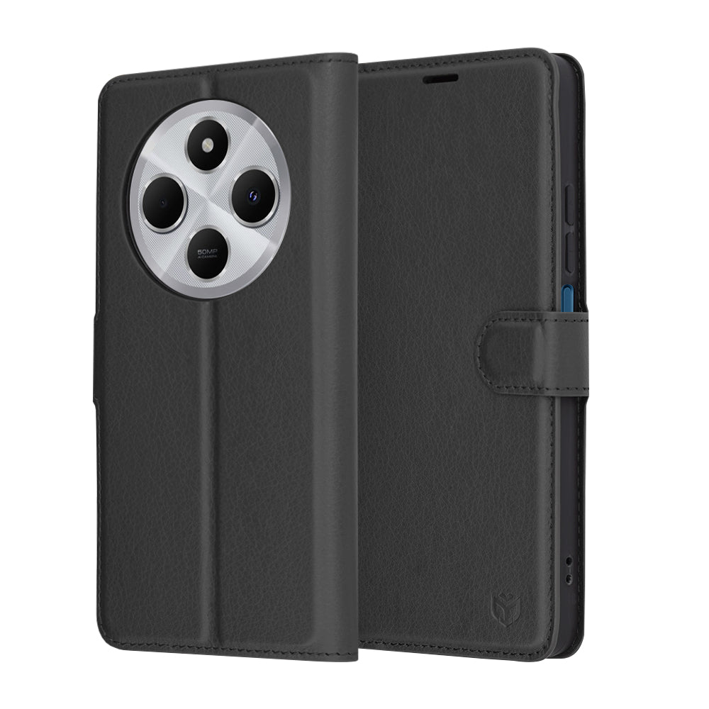 Ovitek za Xiaomi Poco C75 / Redmi 14C, Techsuit, usnjeni folio, črn