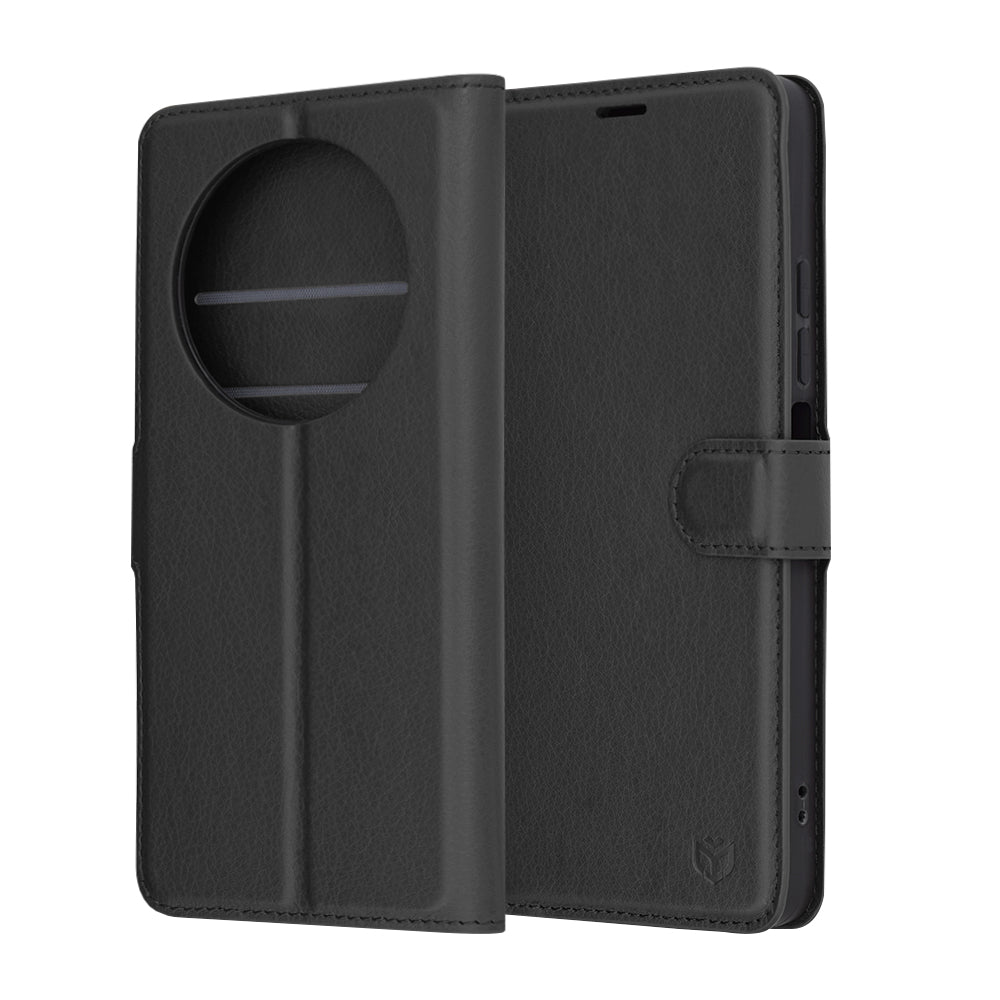 Ovitek za Xiaomi Poco C75 / Redmi 14C, Techsuit, usnjeni folio, črn