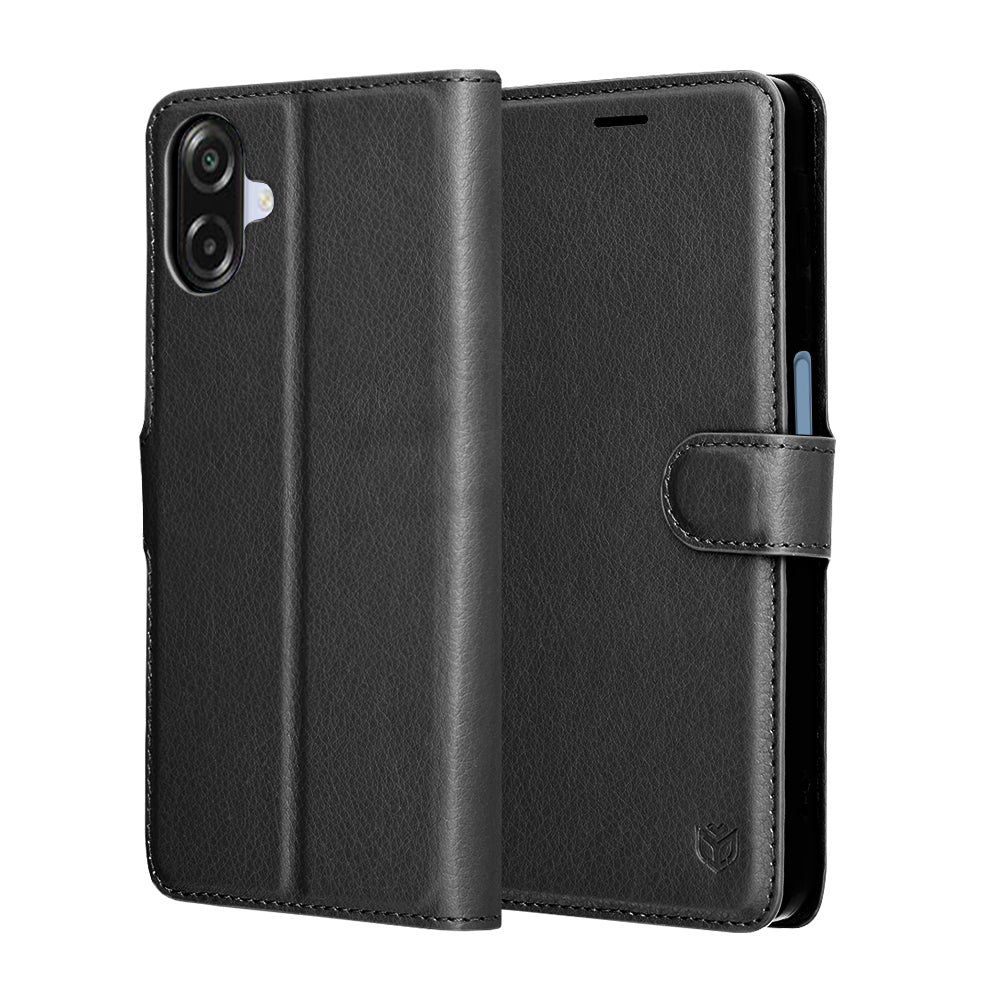 Ovitek za Samsung Galaxy A07 4G A075, Techsuit, usnjen folio, črn
