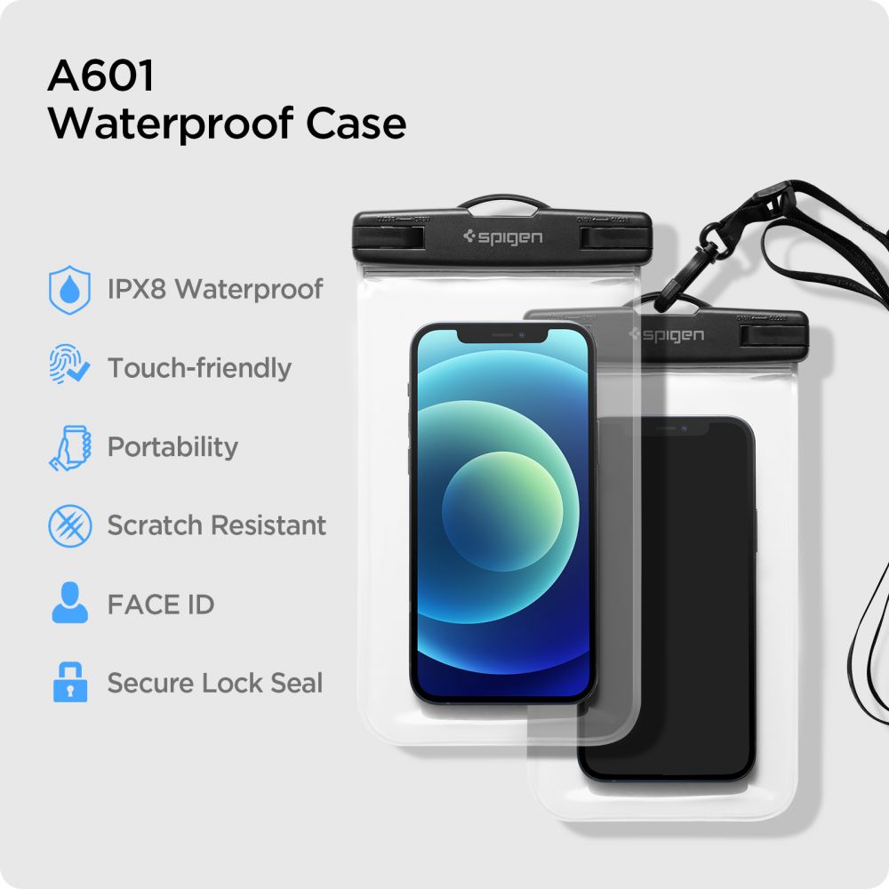 Univerzalna vodoodporna torbica za telefon max. 3.5inch - 7inch, Spigen, A601, Set 2 kosov, Prozorna AMP03098