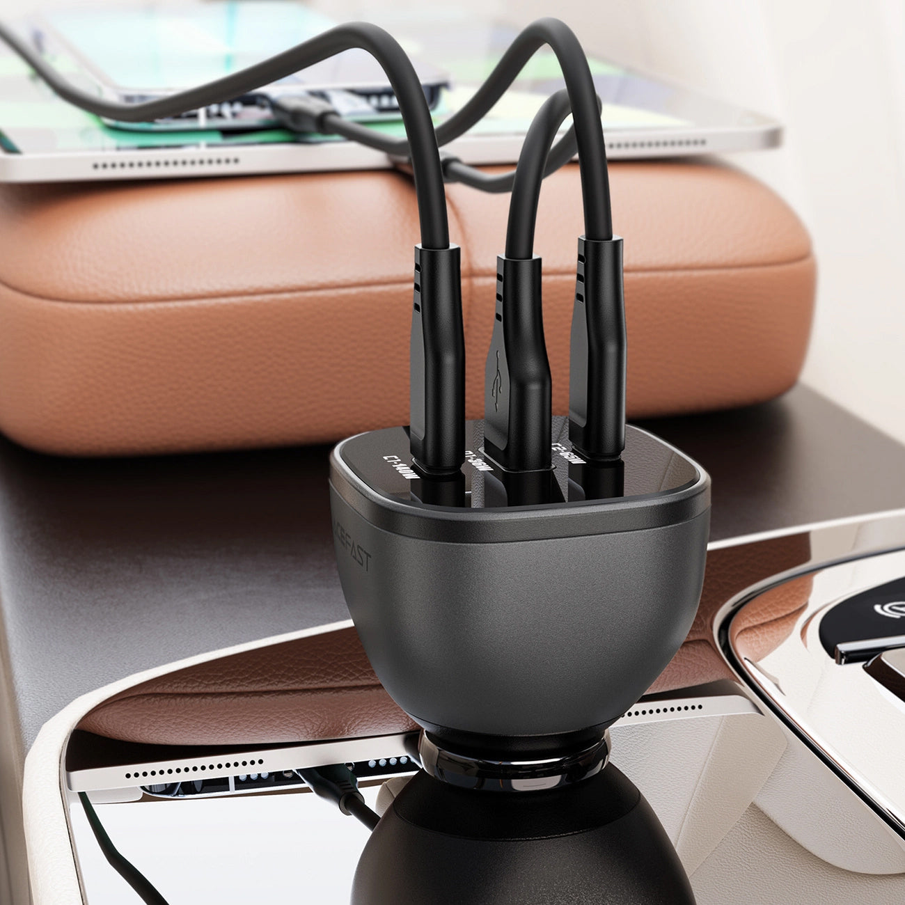 Avtomobilski polnilec Acefast B14, 165W, 5A, 1 x USB-A - 2 x USB-C, Črn