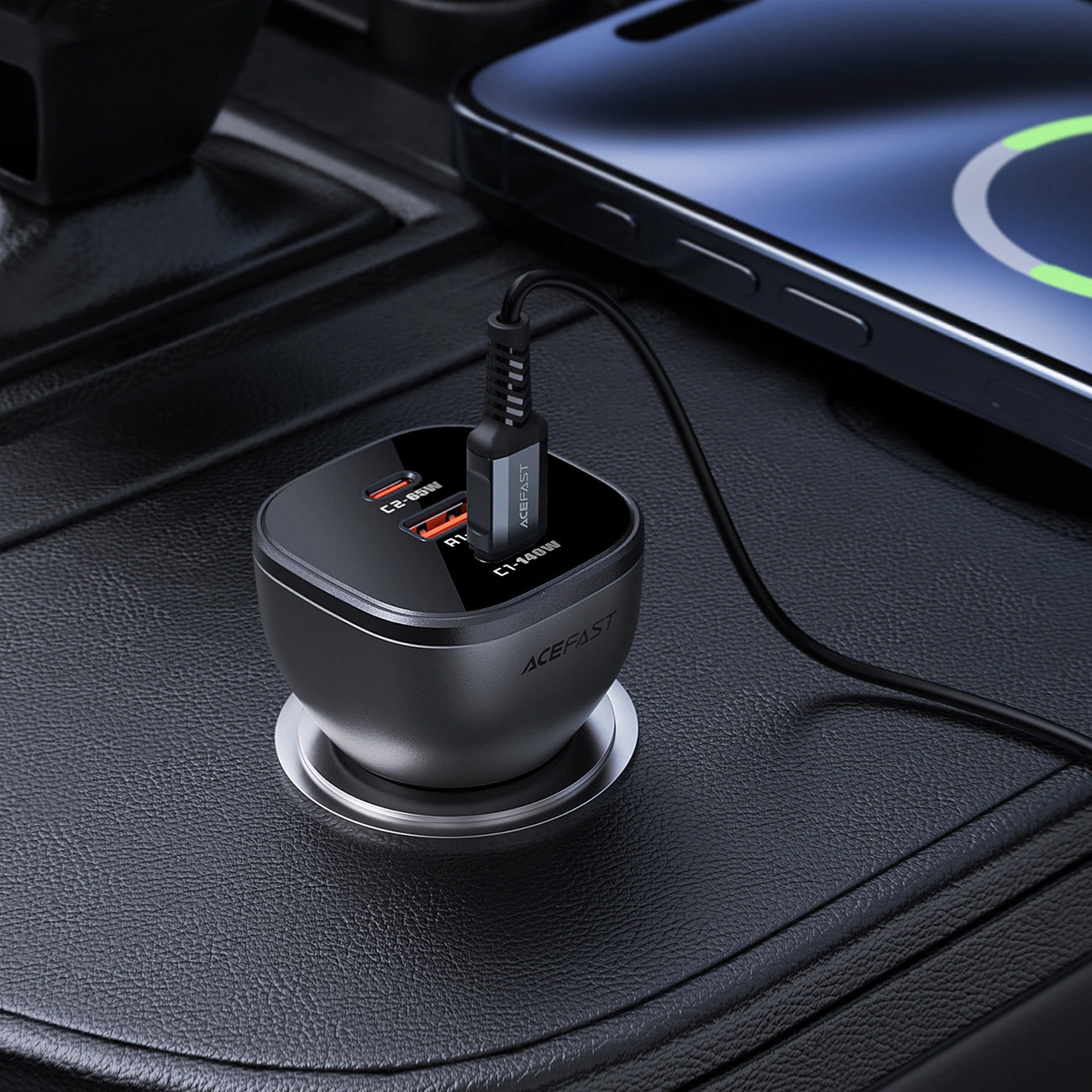Avtomobilski polnilec Acefast B14, 165W, 5A, 1 x USB-A - 2 x USB-C, Črn