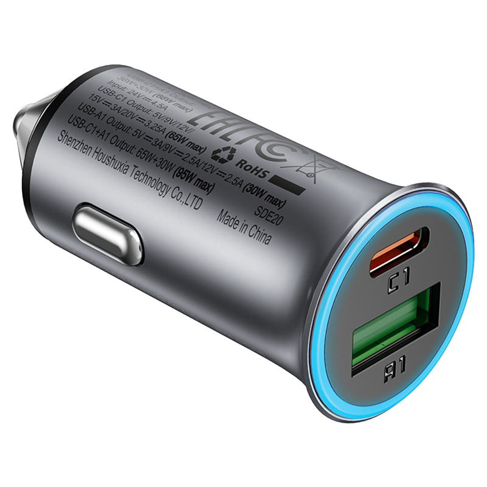 Avtomobilski polnilec Acefast B16, 95W, 3.25A, 1 x USB-A - 1 x USB-C, Siv