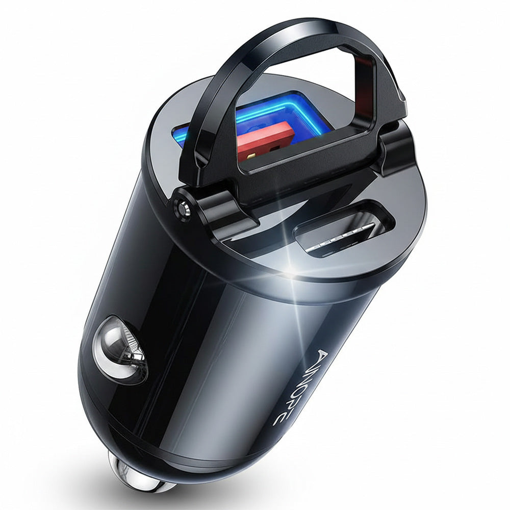 Avtomobilski polnilec Ainope, 30W, 5A, 1 x USB-A - 1 x USB-C, črn