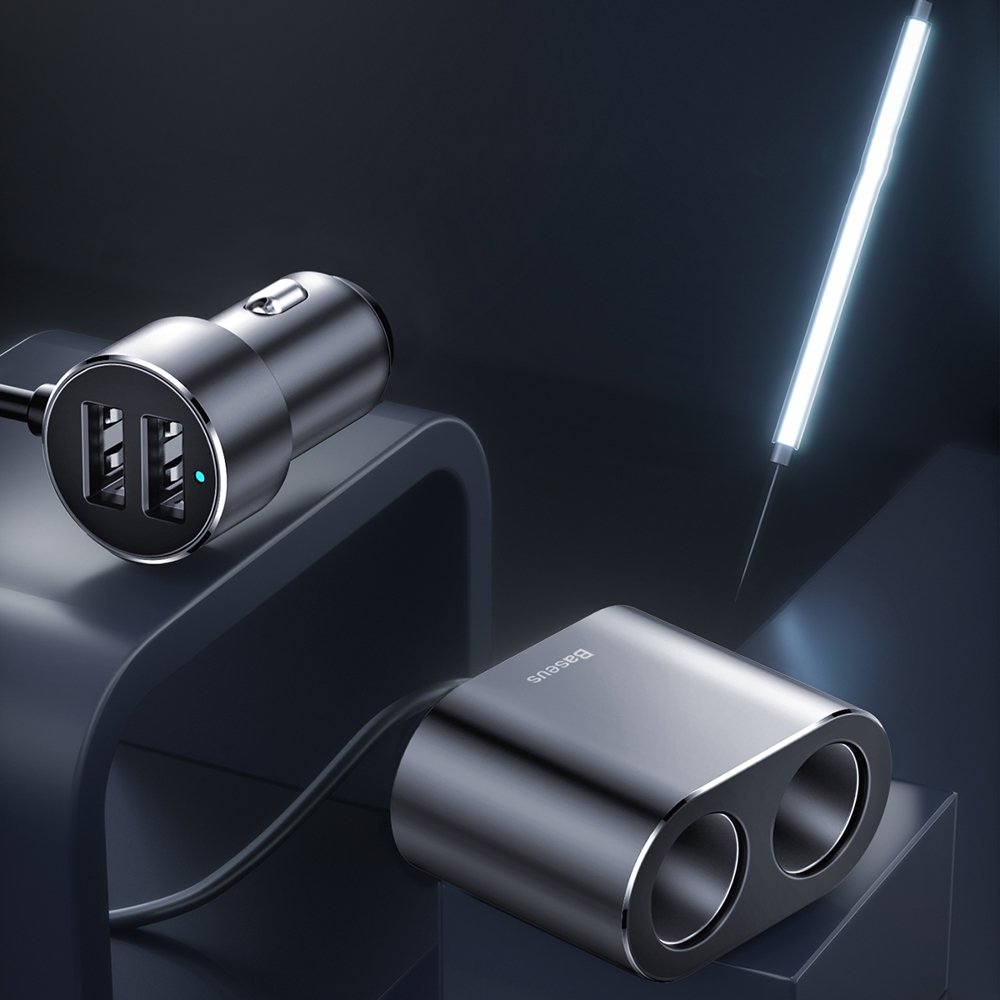 Baseus visoko učinkovit avtomobilski polnilnik, 95 W, 2,1 A, 2 x podaljšek za cigaretni vžigalnik - 2 x USB-A, siv CRDYQ-01 CRDYQ-01