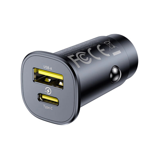 Avtomobilski polnilec Baseus GoTrip, 30W, 3A, 1 x USB-A - 1 x USB-C, Črn