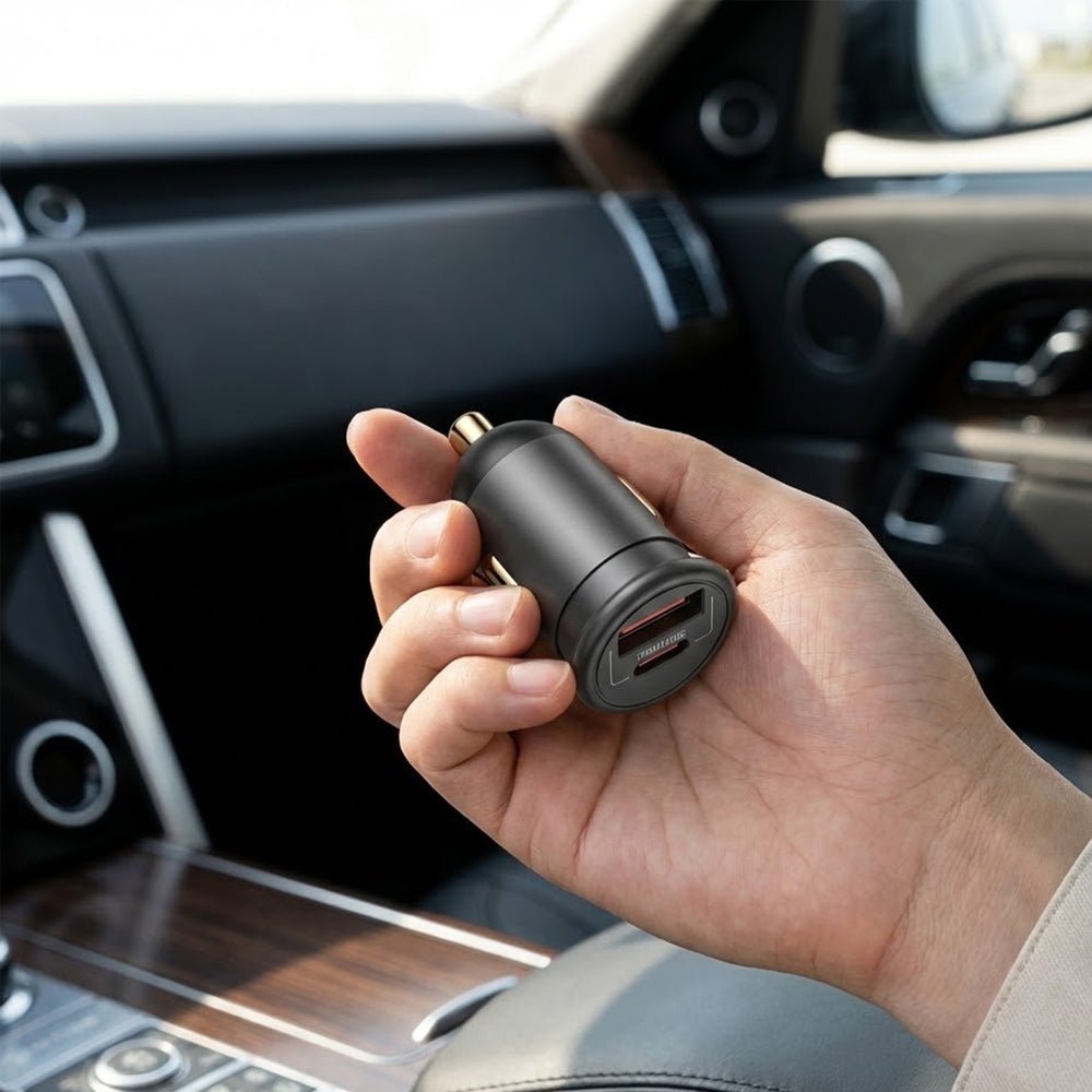 Avtomobilski polnilec Blueo, 35W, 3A, 1 x USB-A - 1 x USB-C, Siv