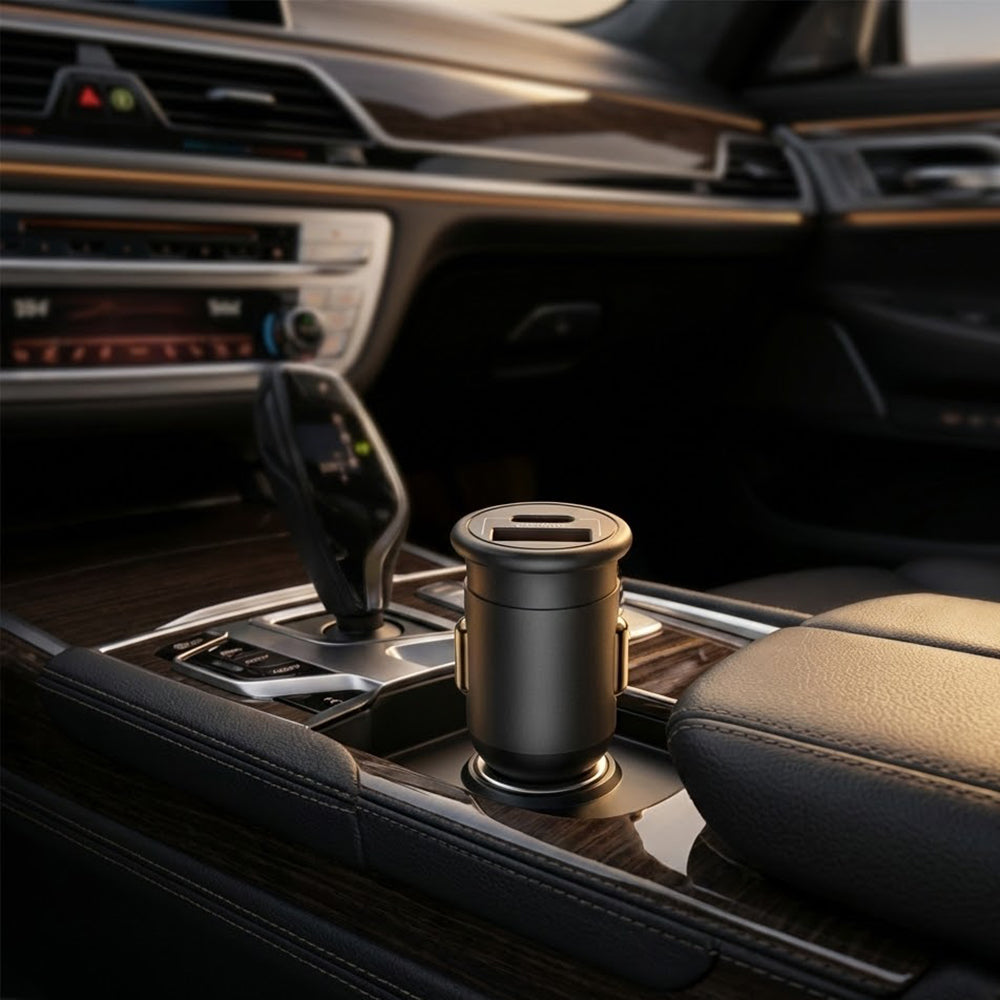 Avtomobilski polnilec Blueo, 35W, 3A, 1 x USB-A - 1 x USB-C, Siv