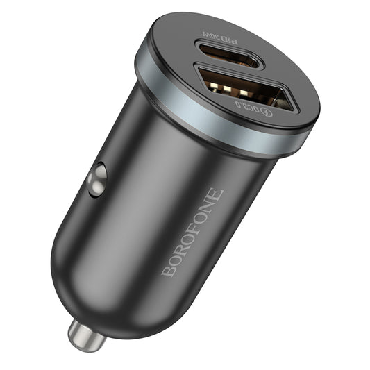 Avtomobilski polnilnik Borofone BZ22 Scenery, 30 W, 3A, 1 x USB-A - 1 x USB-C, črn