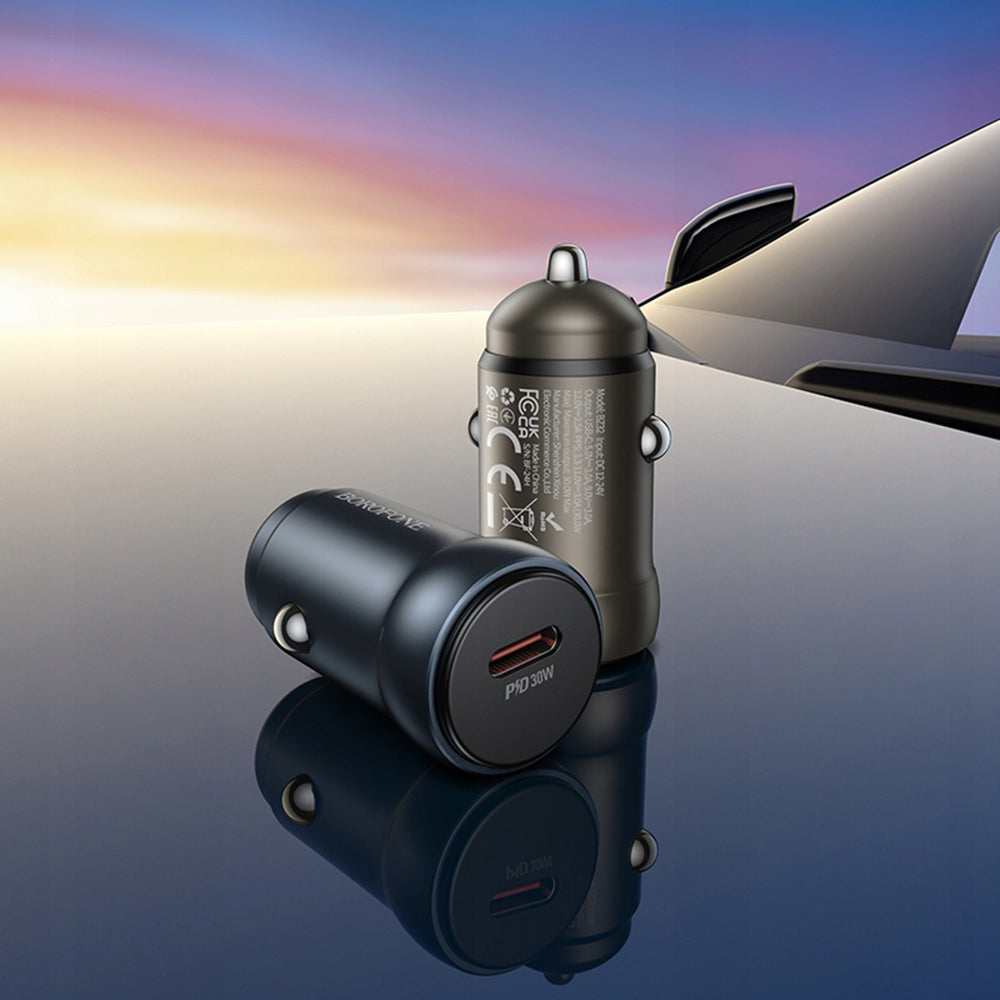Avtomobilski polnilec Borofone BZ32 Fresh, 30W, 3A, 1 x USB-C, Siv