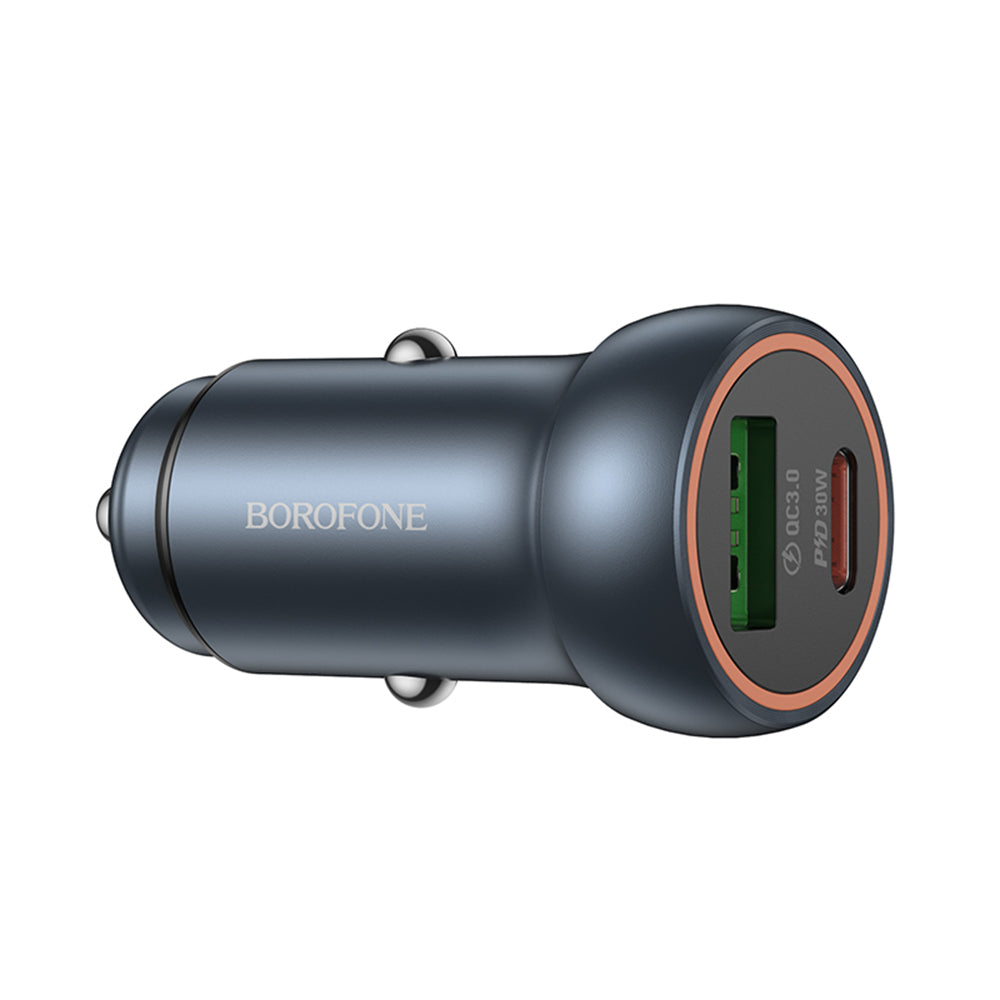 Avtomobilski polnilec Borofone BZ32A Fresh, 30W, 3A, 1 x USB-A - 1 x USB-C, Siv