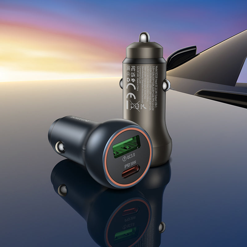 Avtomobilski polnilec Borofone BZ32B Fresh, 48W, 3A, 1 x USB-A - 1 x USB-C, Siv