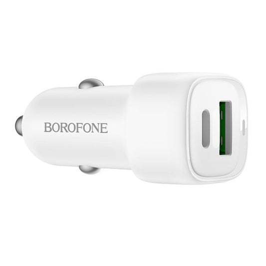 Avtomobilski polnilec Borofone BZ34B Cloud, 20W, 3A, 1 x USB-A - 1 x USB-C, Bel