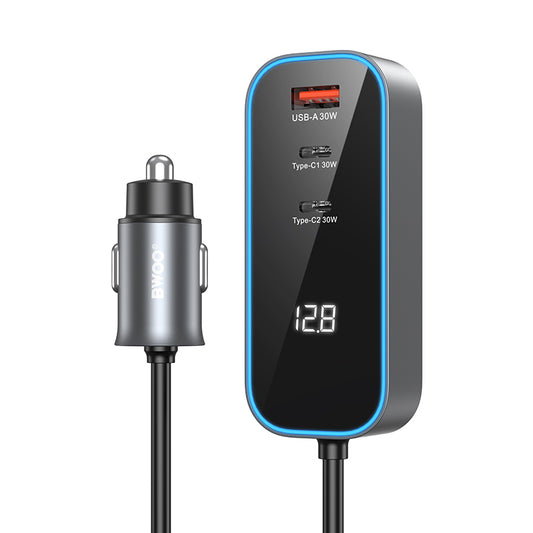 Avtomobilski polnilec BWOO CC107 Display, 120W, 3A, 2 x USB-A - 2 x USB-C, Črn