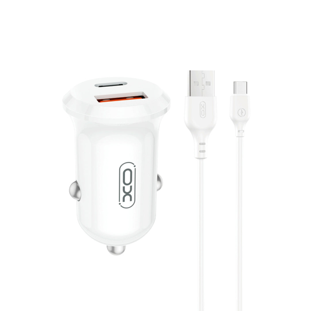 Avtomobilski polnilec s kablom USB-C XO Design CC69, 30W, 3A, 1 x USB-A - 1 x USB-C, Bel