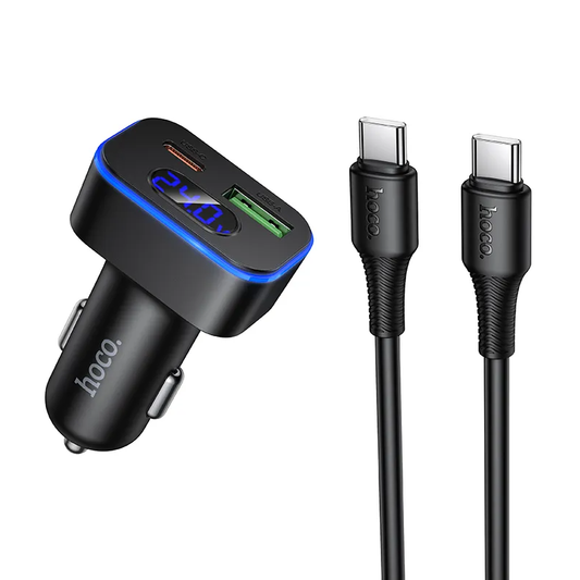 Avtomobilski polnilec s kablom USB-C HOCO Z63B Display, 48W, 3A, 1 x USB-A - 1 x USB-C, črn