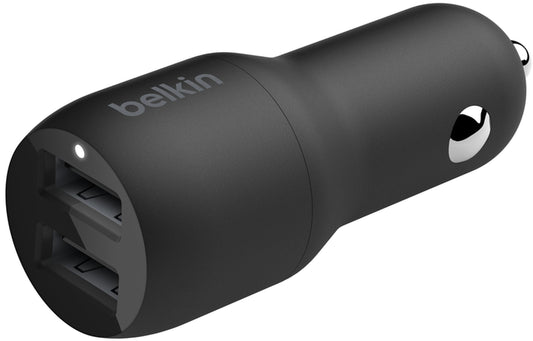 Avto polnilec z USB-C kablom Belkin BoostCharge Dual, 24W, 2.4A, 2 x USB-A, črn CCE001bt1MBK