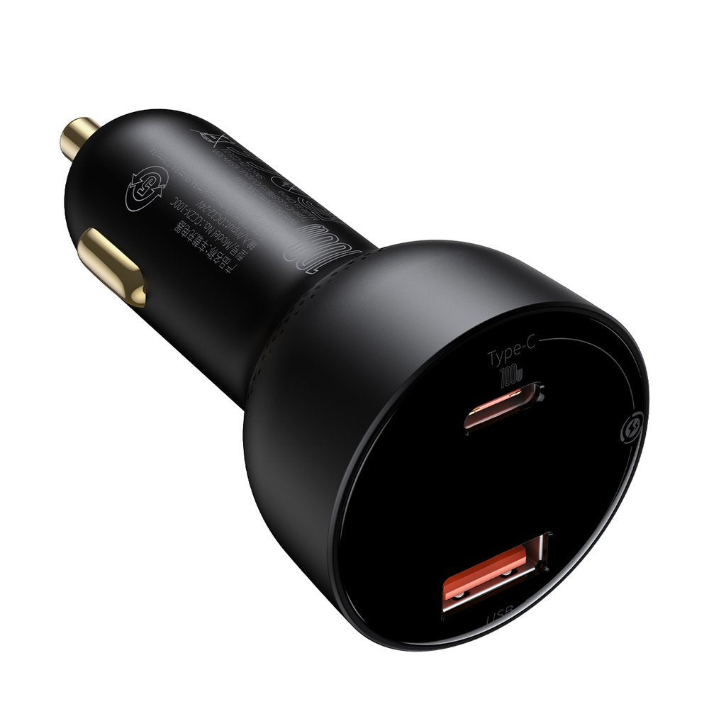 Avtomobilski polnilec z USB-C kablom Baseus Superme, 100W, 5A, 1 x USB-A - 1 x USB-C, Črn TZCCZX-01