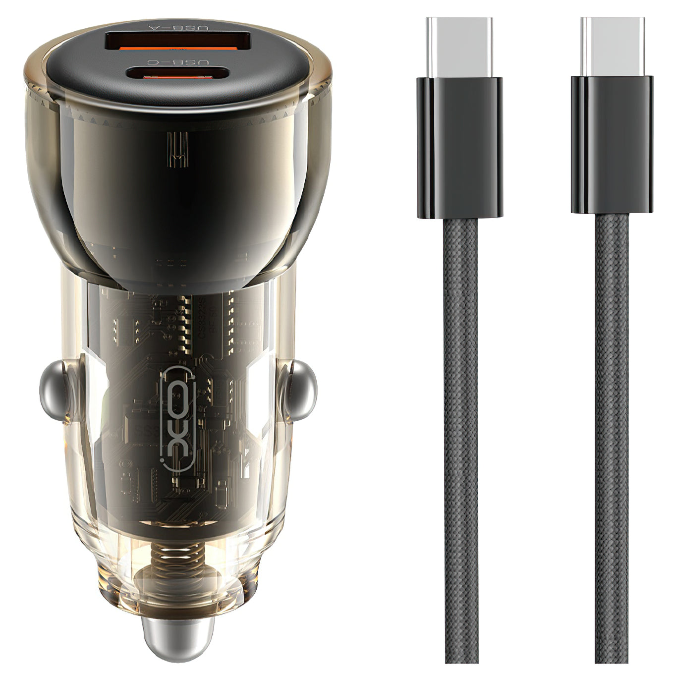 Avtomobilski polnilec z USB-C kablom XO Design CC60, 60W, 3A, 1 x USB-A - 1 x USB-C, črn