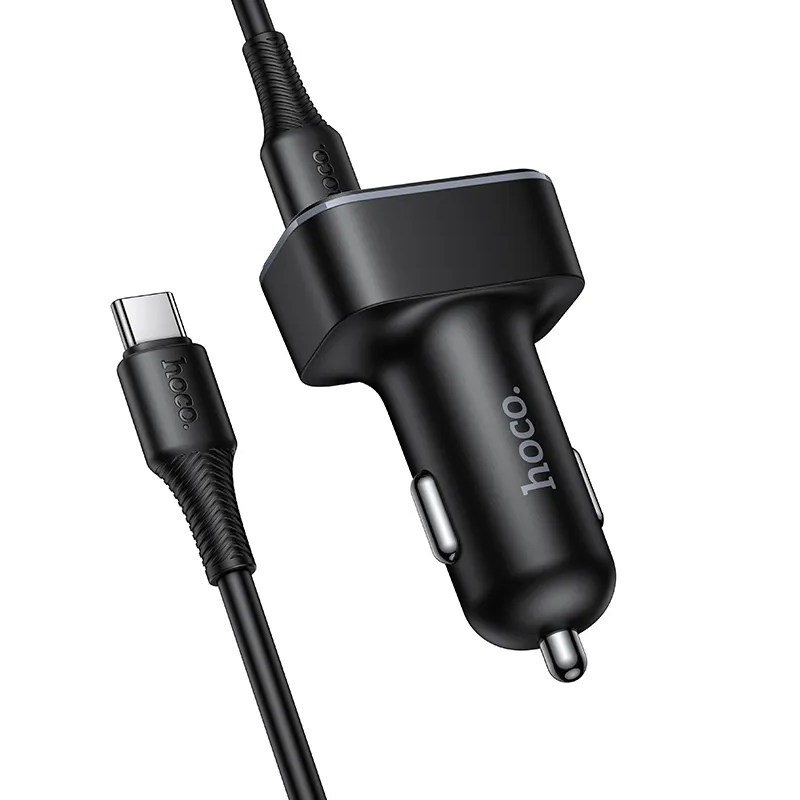 Avtomobilski polnilec s kablom USB-C HOCO Z63B Display, 48W, 3A, 1 x USB-A - 1 x USB-C, črn