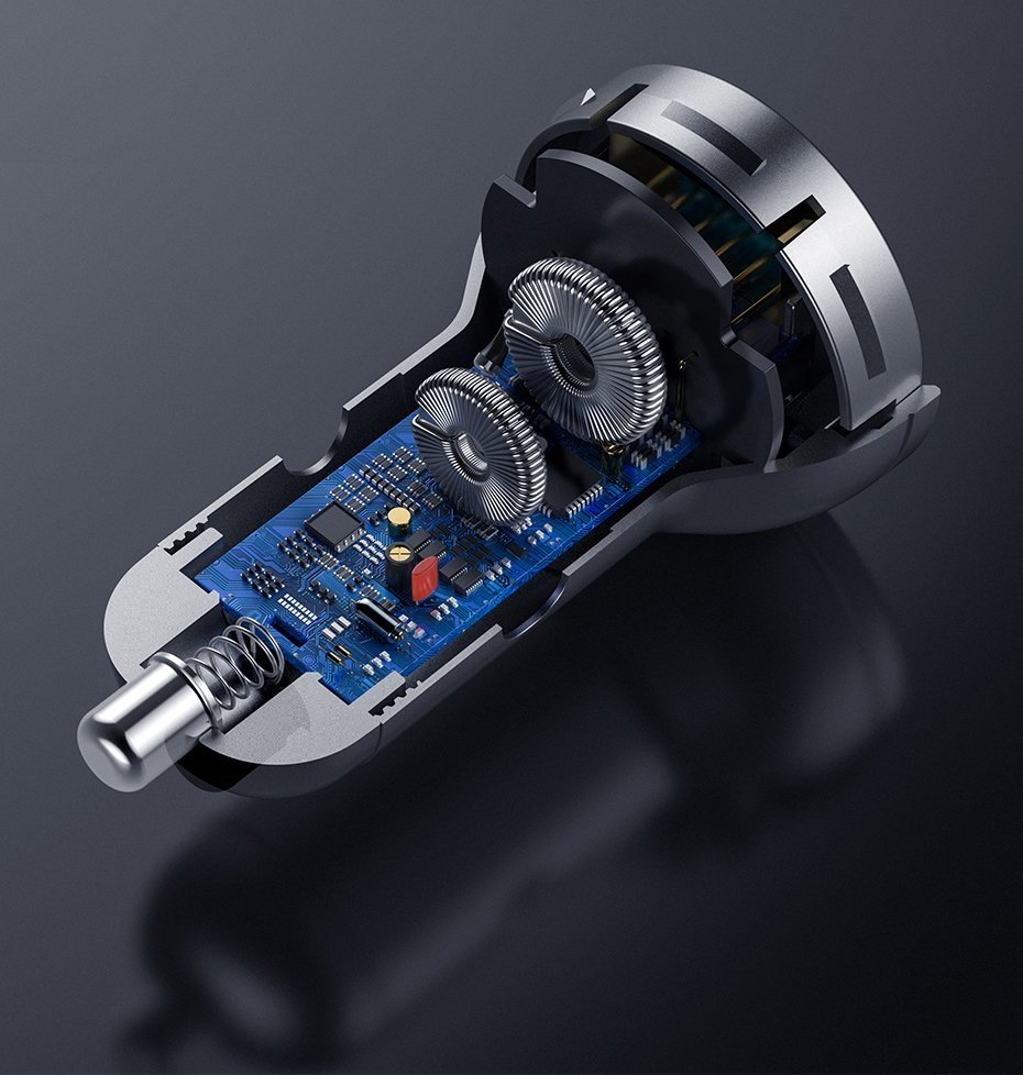 Avtomobilski polnilnik s kablom Lightning - microUSB - USB-C Baseus Digital Display, 24 W, 2,4 A, 2 x USB-A, siv TZCCBX-0G TZCCBX-0G