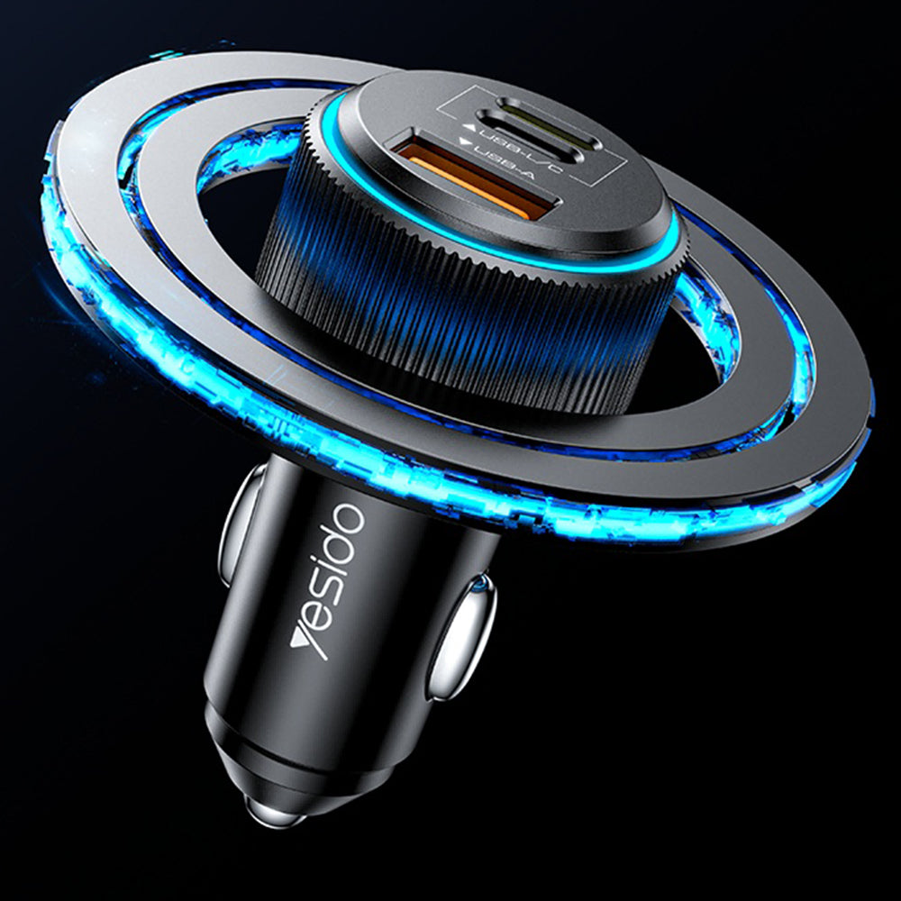 Avtomobilski polnilec z Lightning kablom Yesido Y60, 38W, 3A, 1 x USB-A - 2 x USB-C, črn