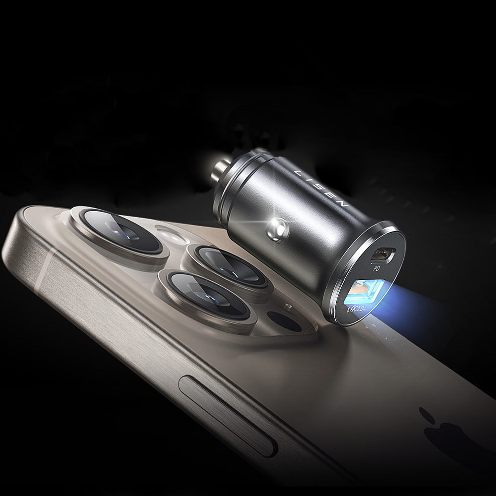 Avtomobilski polnilec z USB-C / Lightning kablom Lisen, 48W, 3A, 1 x USB-A - 1 x USB-C, Črn YL0223080035