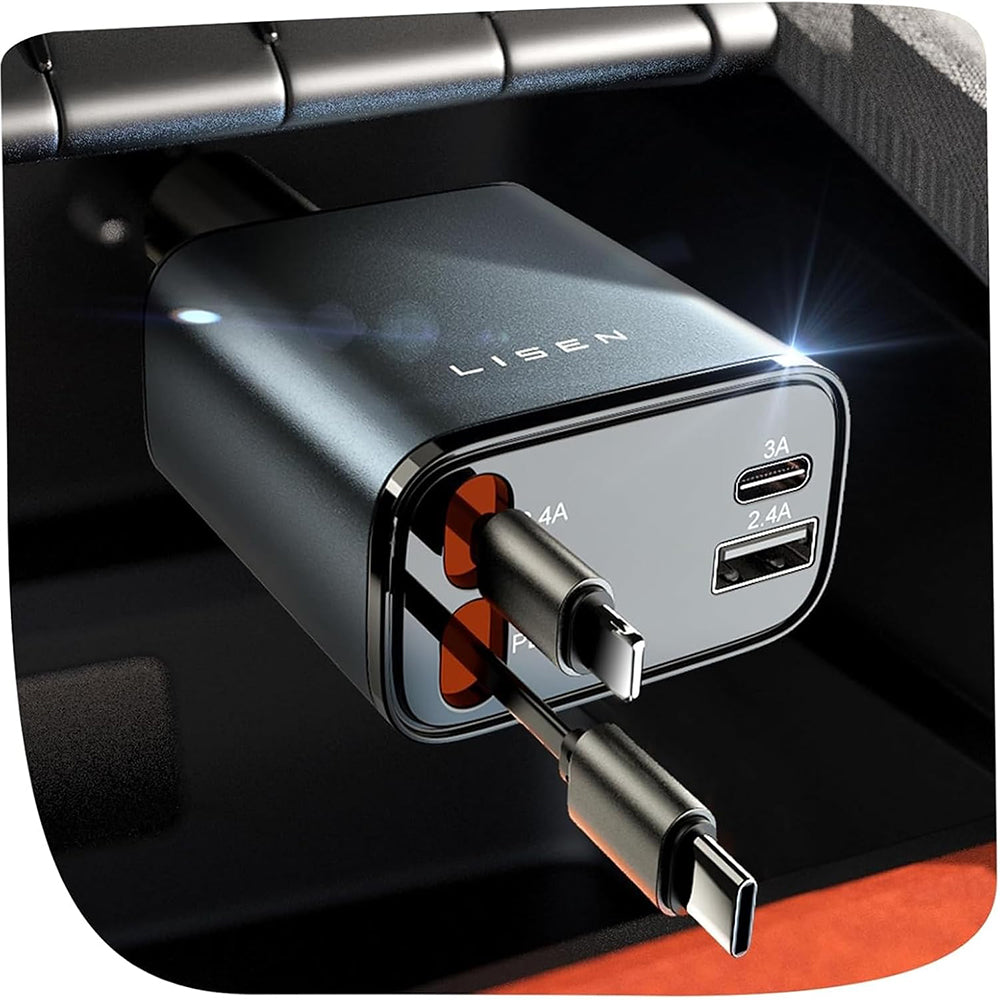 Avtomobilski polnilec z USB-C / Lightning kablom Lisen, 69W, 3A, 1 x USB-A - 1 x USB-C, črn YL0224040031