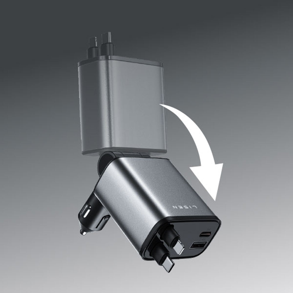 Avtomobilski polnilec z USB-C / Lightning kablom Lisen, 69W, 3A, 1 x USB-A - 1 x USB-C, črn YL0224040031