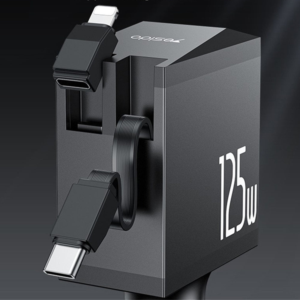 Avtomobilski polnilec z USB-C / Lightning kablom Yesido Y71 Display, 125W, 3A, 1 x USB-A - 1 x USB-C, črn