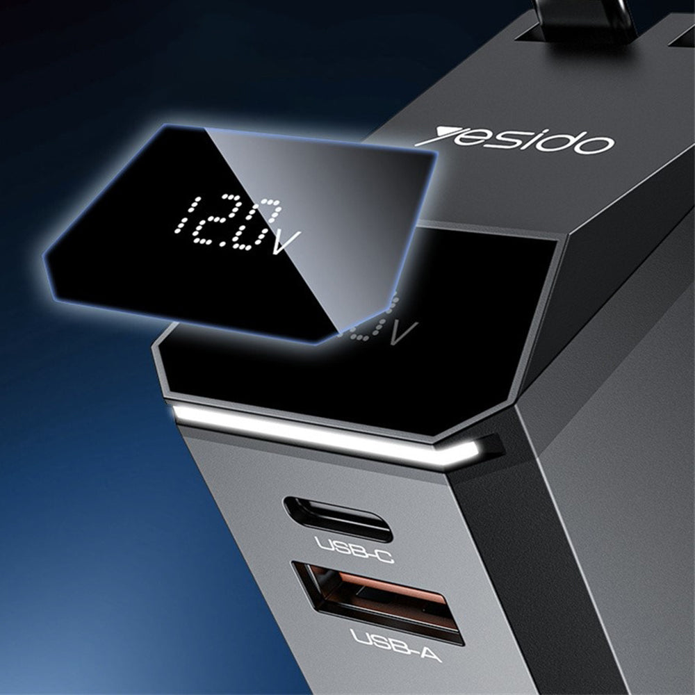 Avtomobilski polnilec z USB-C / Lightning kablom Yesido Y71 Display, 125W, 3A, 1 x USB-A - 1 x USB-C, črn