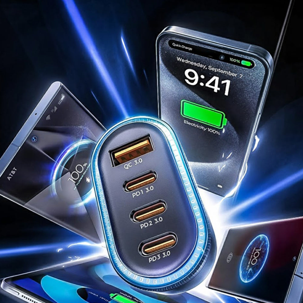 Avtomobilski polnilec z USB-C kablom Lisen, 101W, 3.25A, 1 x USB-A - 3 x USB-C, črn YL0223120021