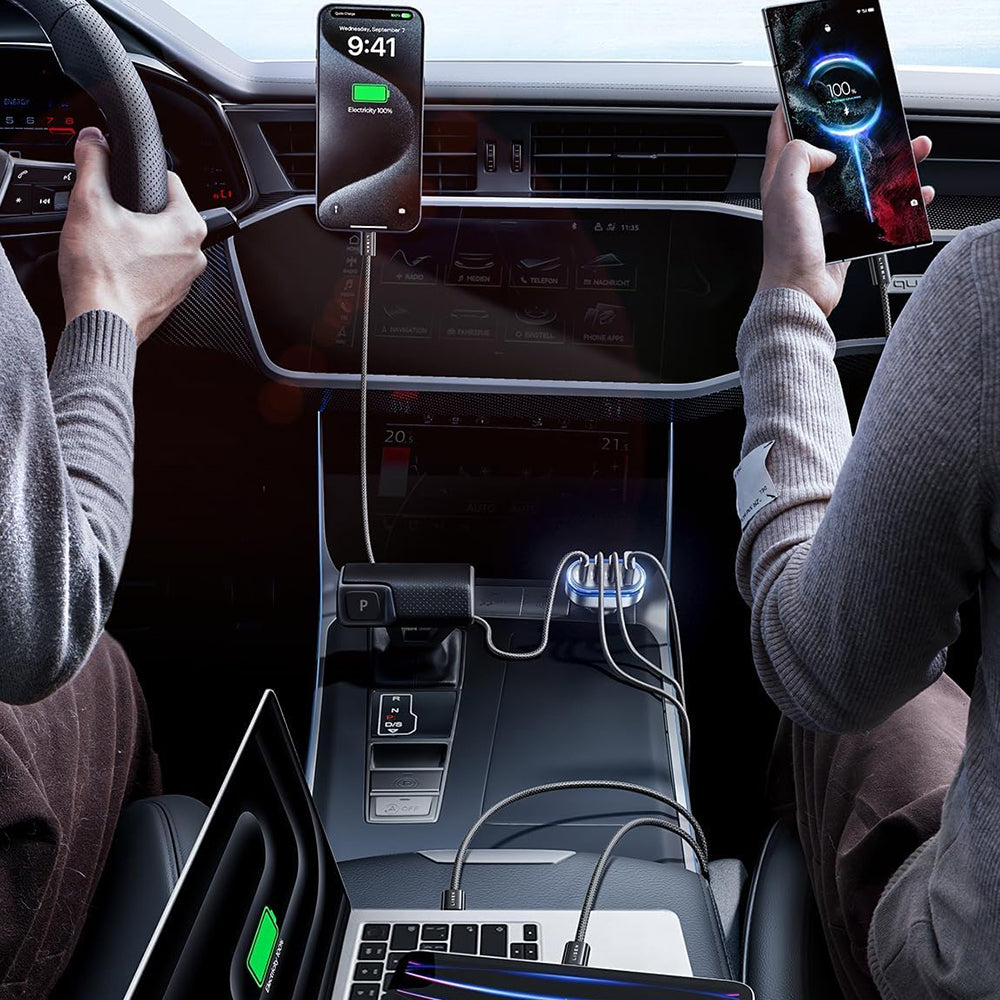 Avtomobilski polnilec z USB-C kablom Lisen, 101W, 3.25A, 1 x USB-A - 3 x USB-C, črn YL0223120021