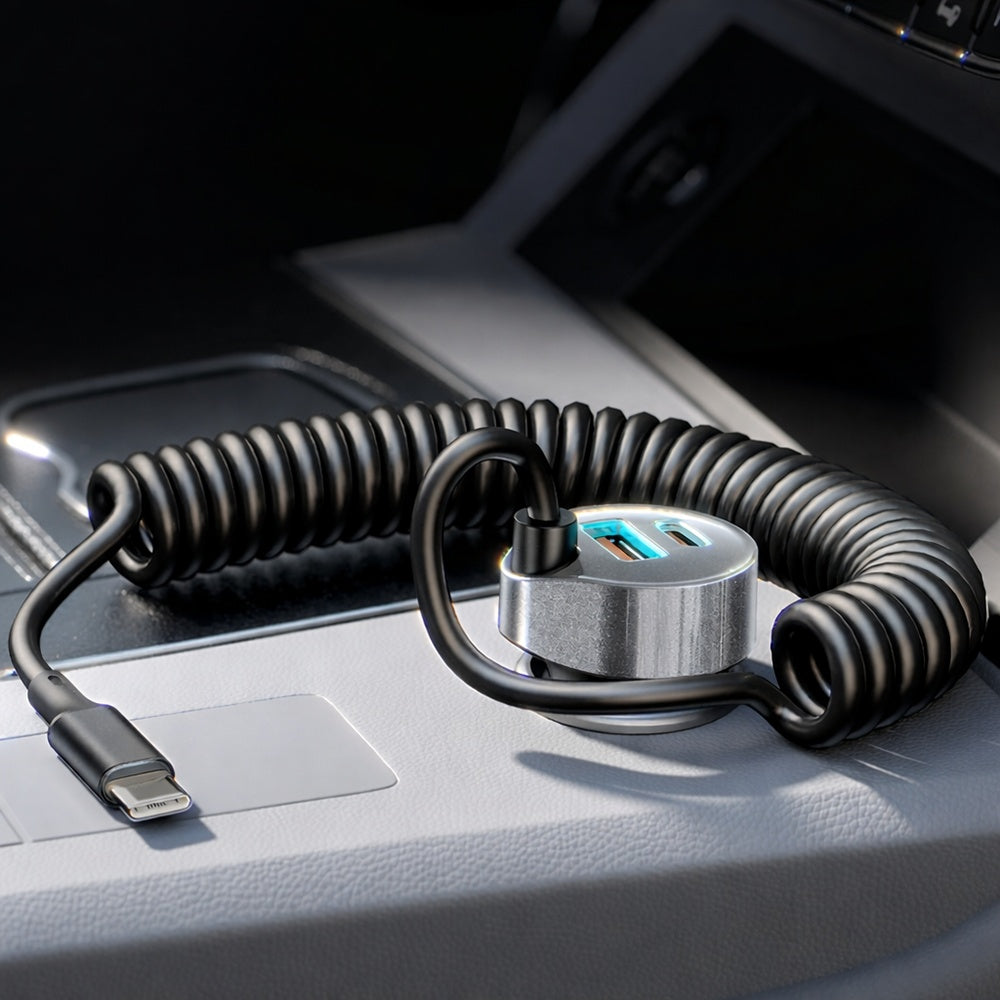 Avtomobilski polnilec z USB-C kablom Lisen, 90W, 3A, 1 x USB-A - 1 x USB-C, črn YL0223120020