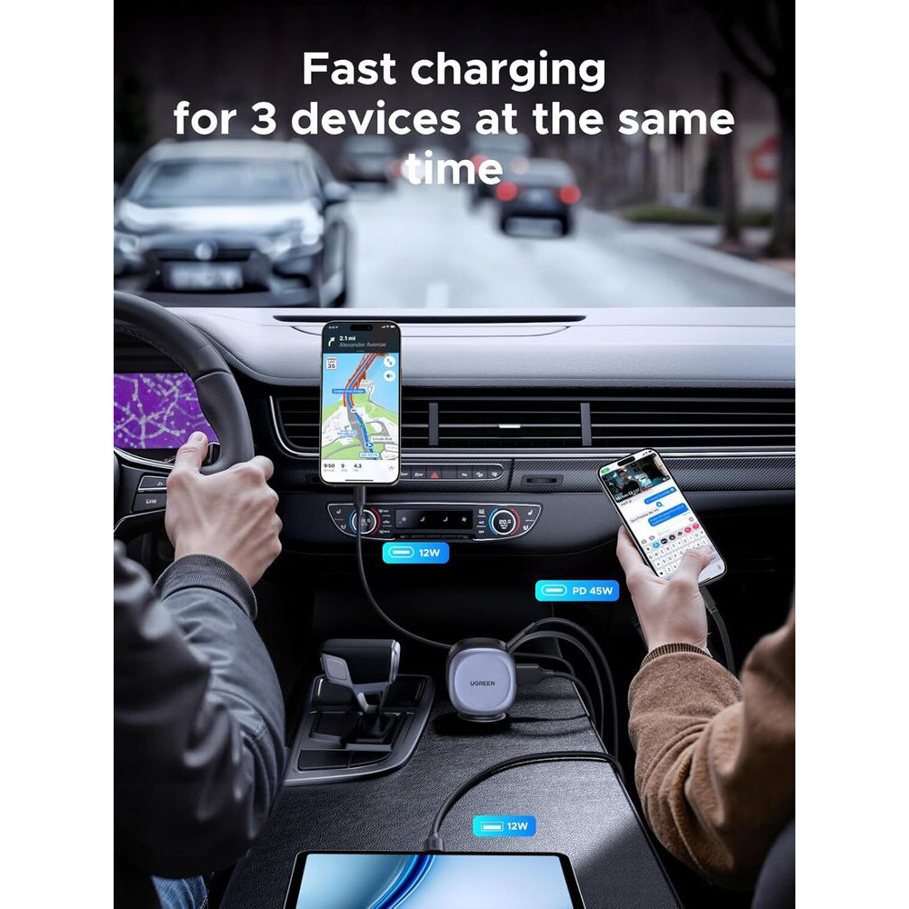 Avtomobilski polnilec z USB-C kablom UGREEN EC601, 75W, 3A, 1 x USB-A - 1 x USB-C, Siv