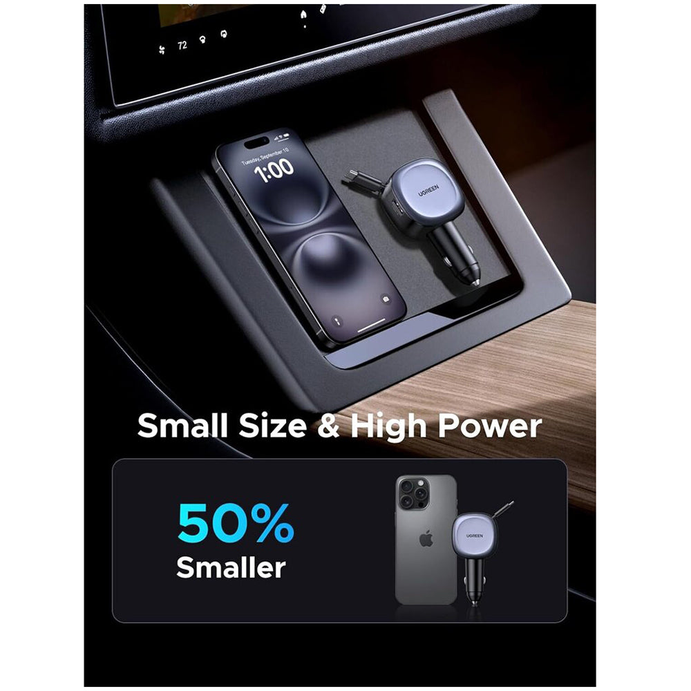 Avtomobilski polnilec z USB-C kablom UGREEN EC601, 75W, 3A, 1 x USB-A - 1 x USB-C, Siv