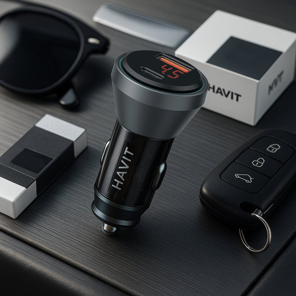 Avtomobilski polnilec HAVIT CC2017, 45W, 3A, 1 x USB-A - 1 x USB-C, črno modra