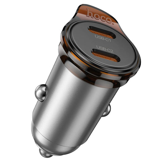 Avtomobilski polnilec HOCO NZ16B, 45W, 3A, 2 x USB-C, Siv