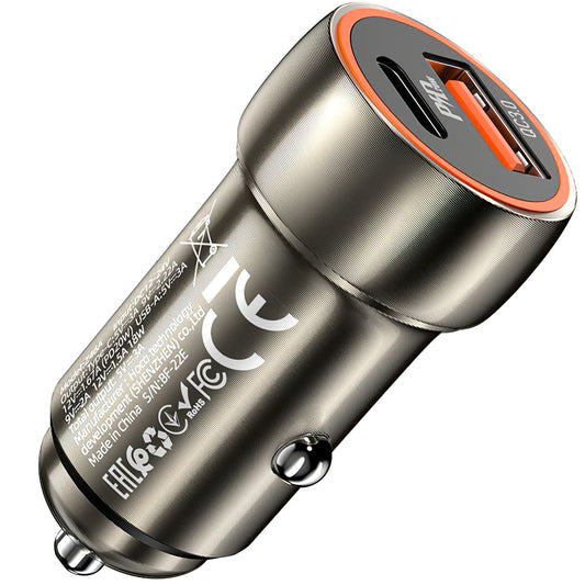 Avtomobilski polnilnik HOCO Z46A, 20 W, 3A, 1 x USB-A - 1 x USB-C, siv