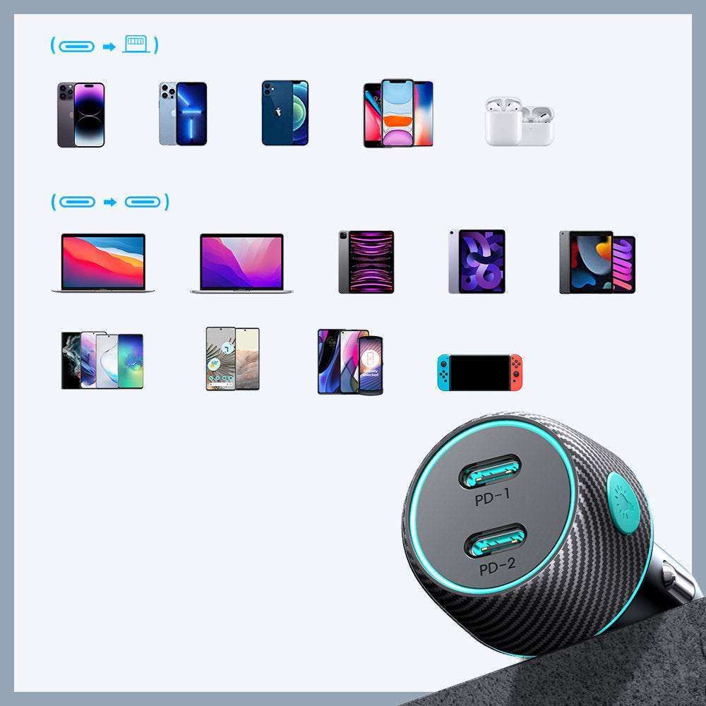 Joyroom Avtomobilski polnilnik JR-CCN02, 70 W, 3A, 2 x USB-C, črn