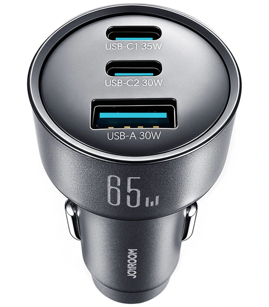 Avto polnilec Joyroom JR-CCN19, 65W, 1 x USB-A - 2 x USB-C, Siva