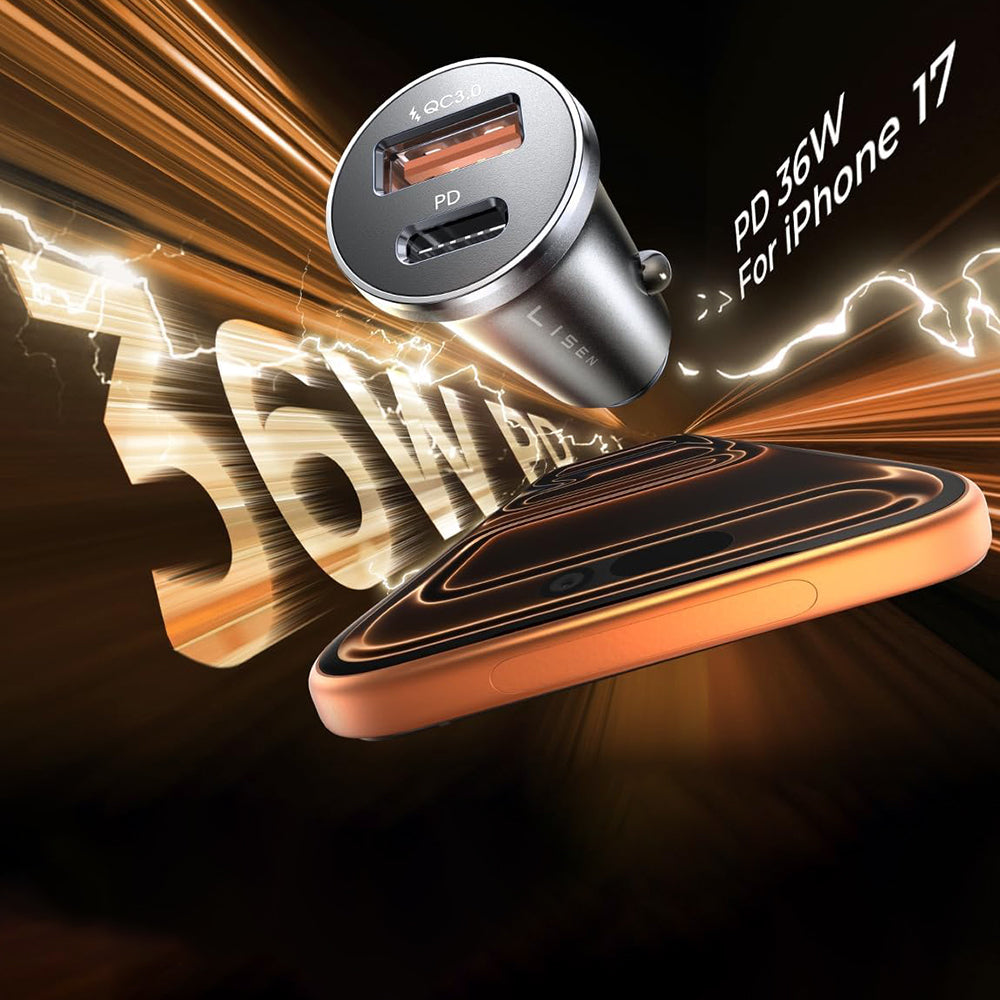 Avtomobilski polnilec Lisen, 36W, 3A, 1 x USB-A - 1 x USB-C, Črn YL0223090002