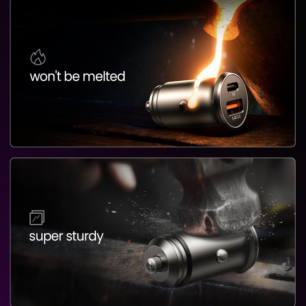 Avtomobilski polnilec Lisen, 51W, 3A, 1 x USB-A - 1 x USB-C, Set 2 kosa, Črn YL0223080037