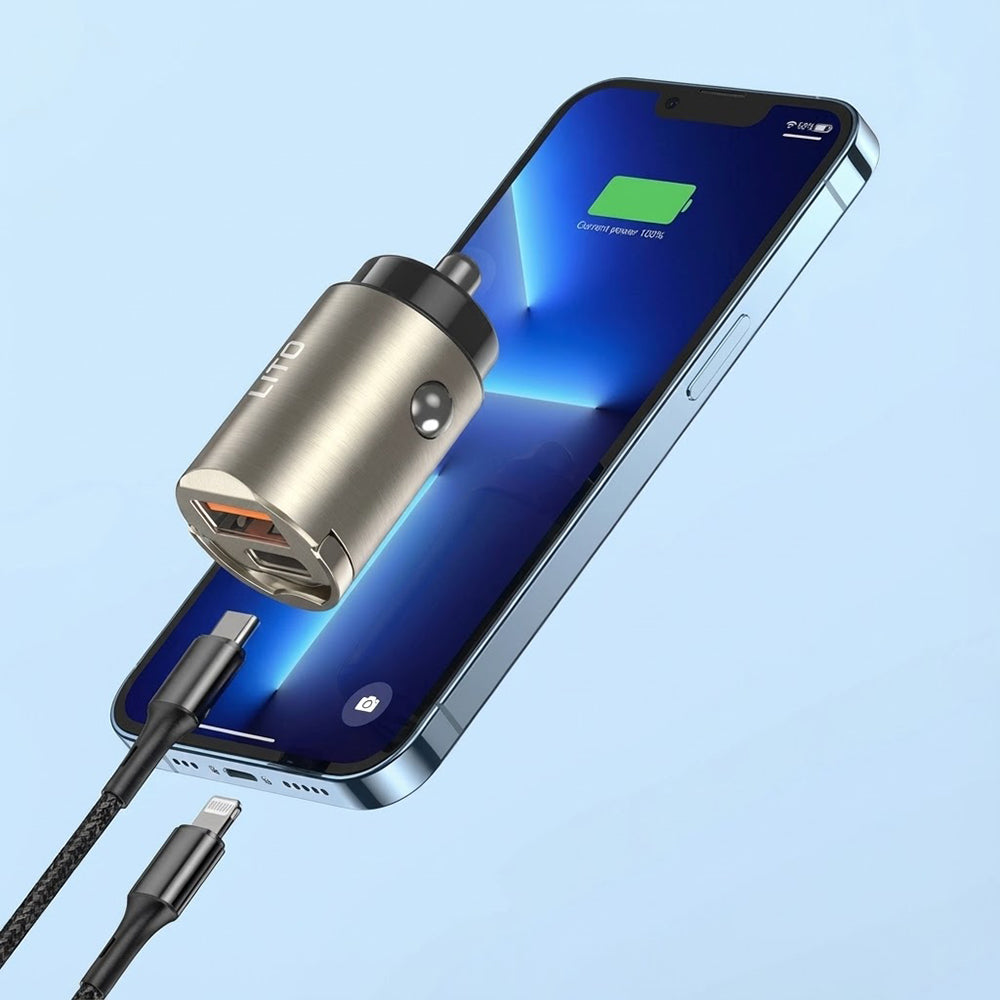 Avtomobilski polnilec Lito IN-C03, 30W, 3A, 1 x USB-A - 1 x USB-C, črn